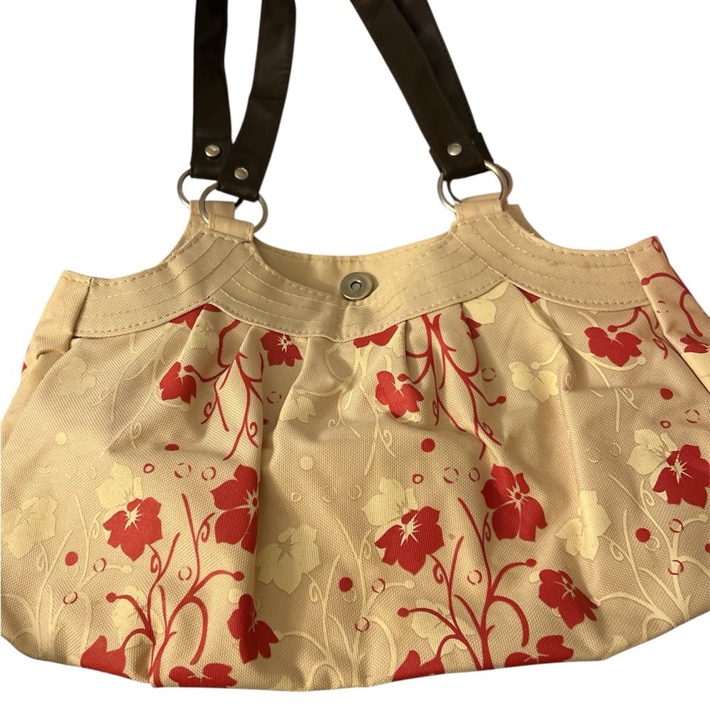 Floral Beige and Red Handbag
